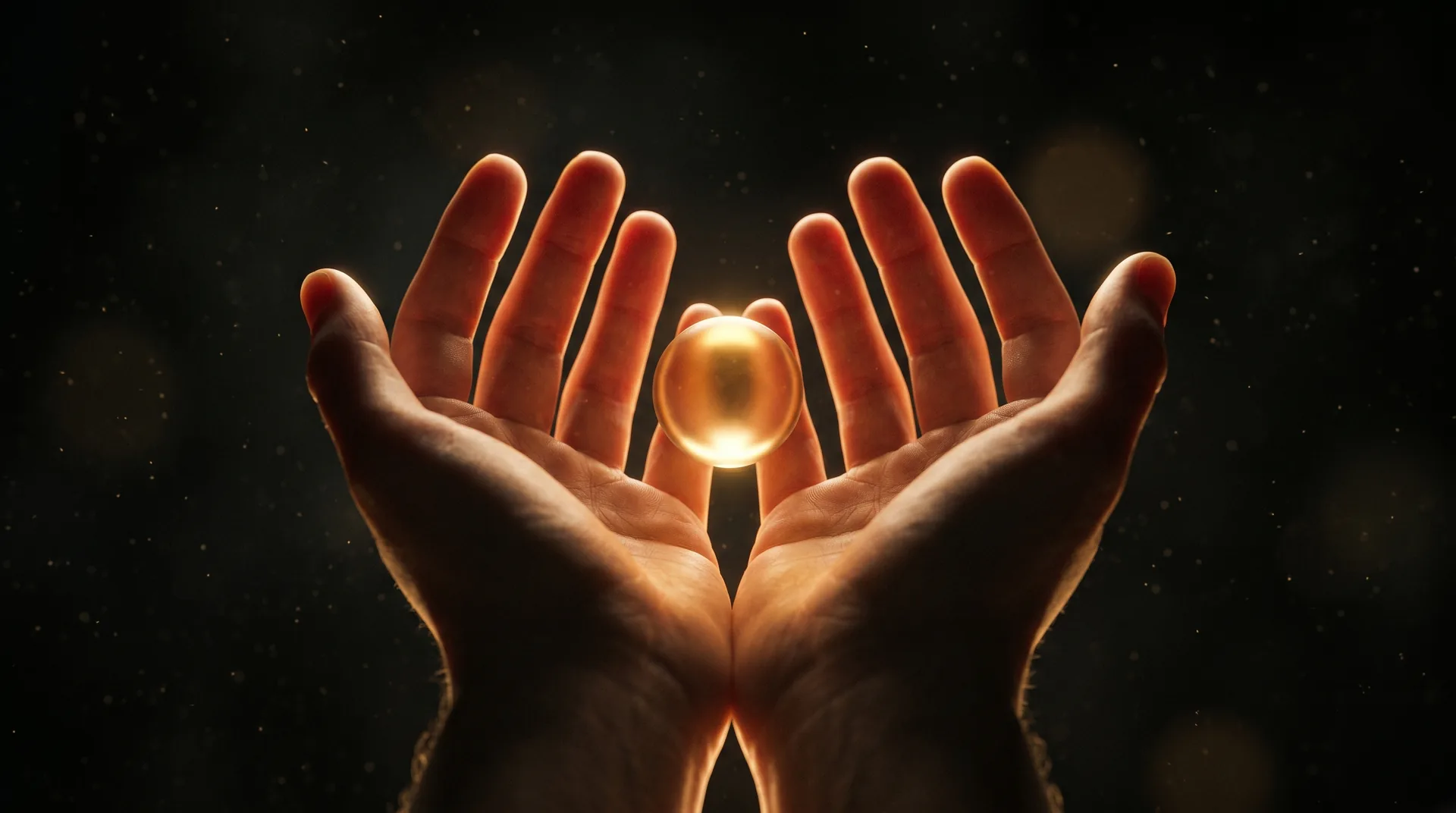 Hands cradling a glowing golden orb of light