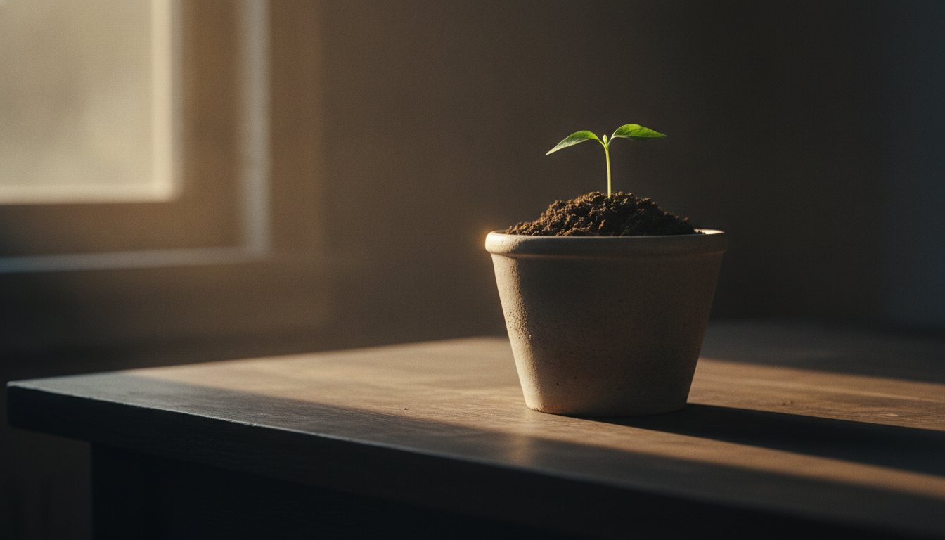 Warm light falling across an open ledger and coins